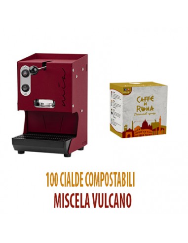 MACCHINA CAFFE AROMA MIA ROSSO PORPORA + 100 Cialde Caffe di Roma VULCANO